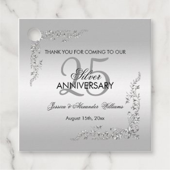 Stylish Silver Decoration 25th Wedding Anniversary Favor Tags by Sarah_Designs at Zazzle