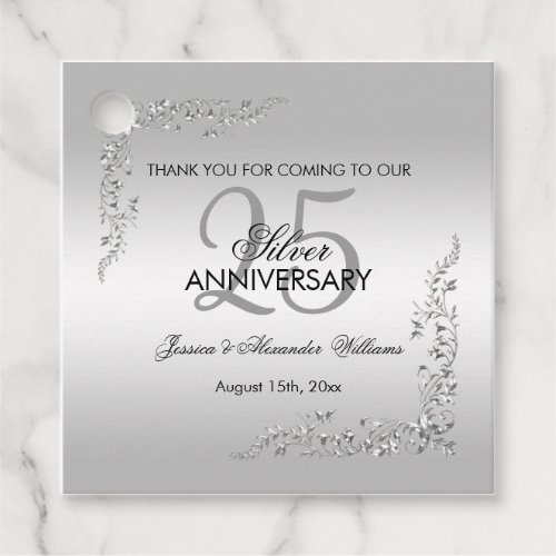 Stylish Silver Decoration 25th Wedding Anniversary Favor Tags