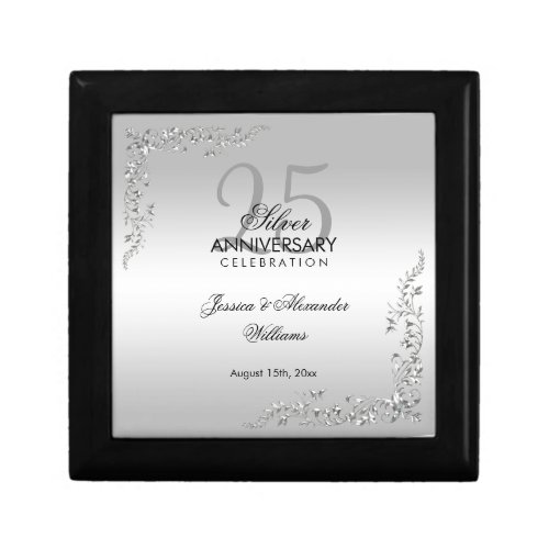 Stylish Silver Decoration 25th Wedding Anniversary Gift Box