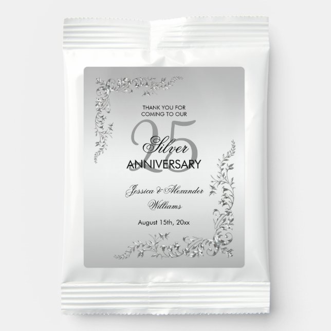 Stylish Silver Decoration 25th Wedding Anniversary Hot Chocolate Drink Mix (Front)