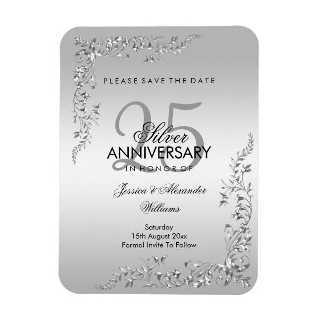 Stylish Silver Decoration 25th Wedding Anniversary Magnet (Vertical)