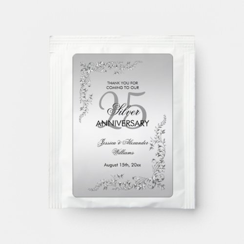 Stylish Silver Decoration 25th Wedding Anniversary Tea Bag Drink Mix