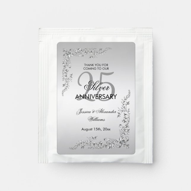 Stylish Silver Decoration 25th Wedding Anniversary Tea Bag Drink Mix (Front)