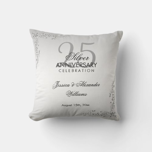 Stylish Silver Decoration 25th Wedding Anniversary Throw Pillow