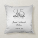 Stylish Silver Decoration 25th Wedding Anniversary Throw Pillow<br><div class="desc">Stylish and elegant 25th wedding anniversary pillow, suitable for silver wedding anniversary events. Beautiful stylish silver swirls and flourishes corner decorations on a pretty silver background. All text is fully customizable to meet your requirements. If you need help to customize your product or would like matching products please contact me...</div>