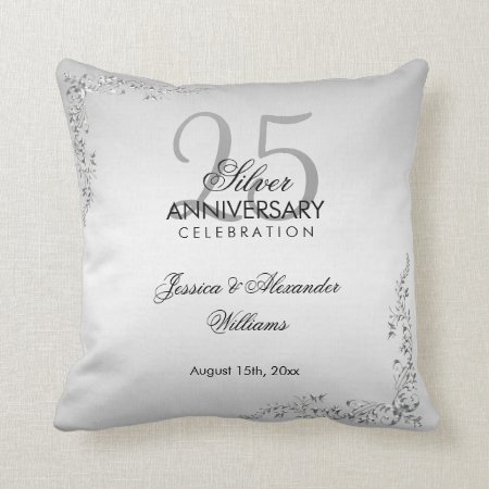 Stylish Silver Decoration 25th Wedding Anniversary Throw Pillow