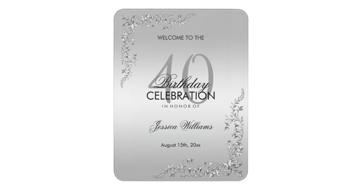 Stylish Silver Decoration 40th Birthday Party Door Sign Zazzle Com