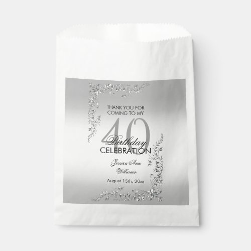 Stylish Silver Decoration 40th Birthday Party Favor Bag