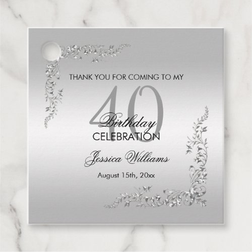 Stylish Silver Decoration 40th Birthday Party Favor Tags