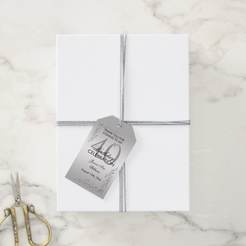 Stylish Silver Decoration 40th Birthday Party Gift Tags