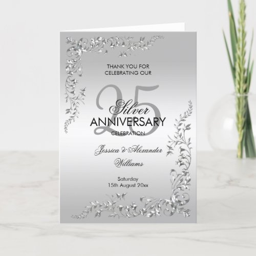 Stylish Silver Decoration Silver Anniversary Thank You Card