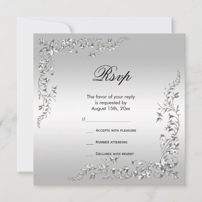 Stylish Silver Decoration Wedding Anniversary RSVP (Front)