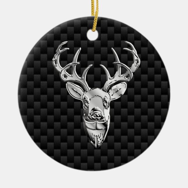 Stylish Silver Deer on Carbon Fiber Ceramic Ornament (Front)