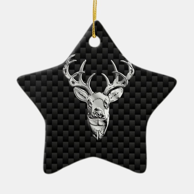 Stylish Silver Deer on Carbon Fiber Ceramic Ornament (Front)