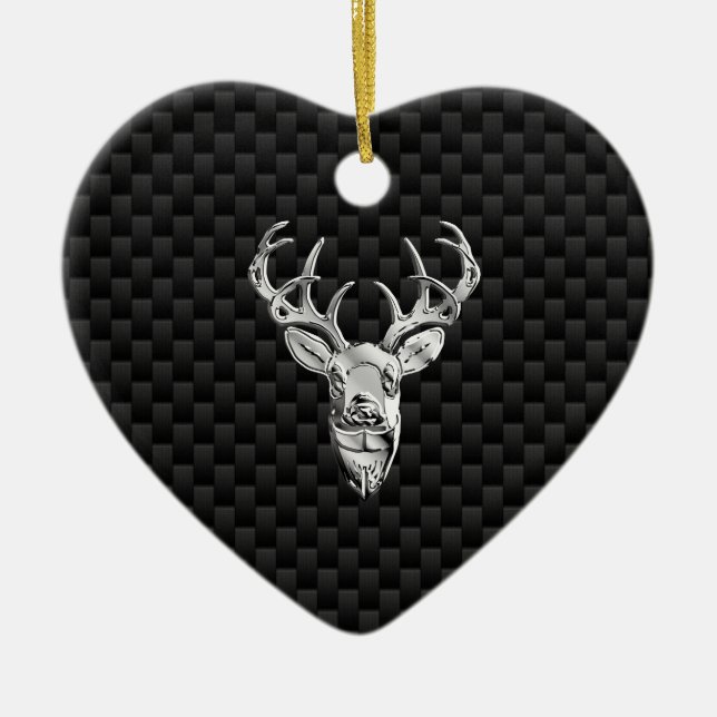 Stylish Silver Deer on Carbon Fiber Ceramic Ornament (Front)