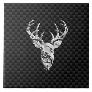 Stylish Silver Deer on Carbon Fiber Ceramic Tile