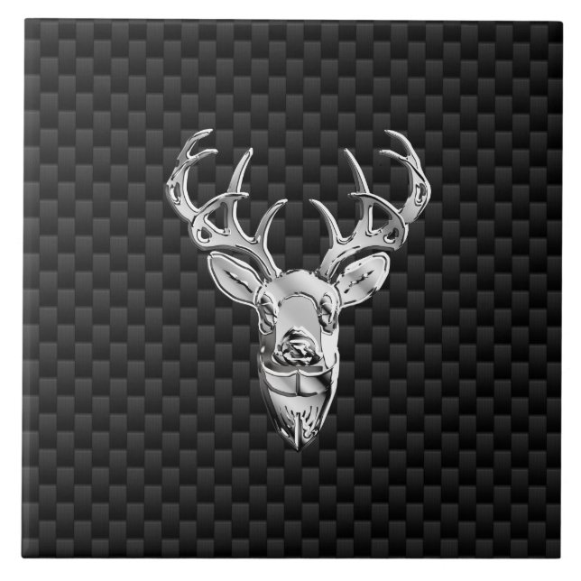 Stylish Silver Deer on Carbon Fiber Ceramic Tile (Front)