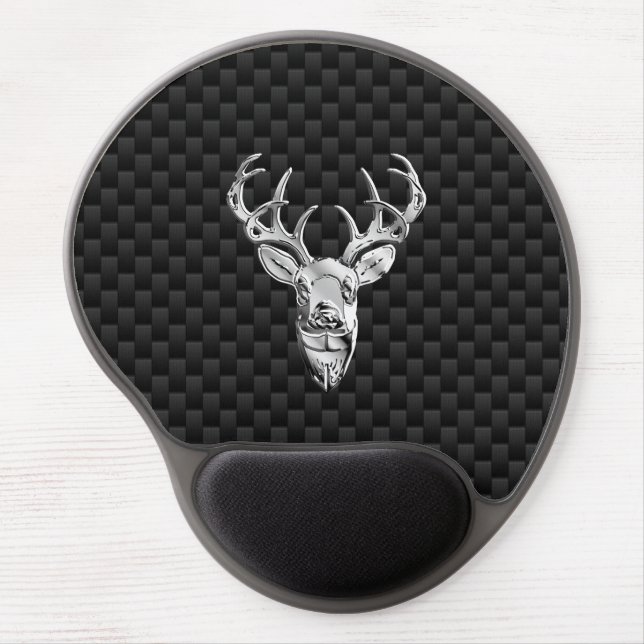 Stylish Silver Deer on Carbon Fiber Gel Mouse Pad (Front)