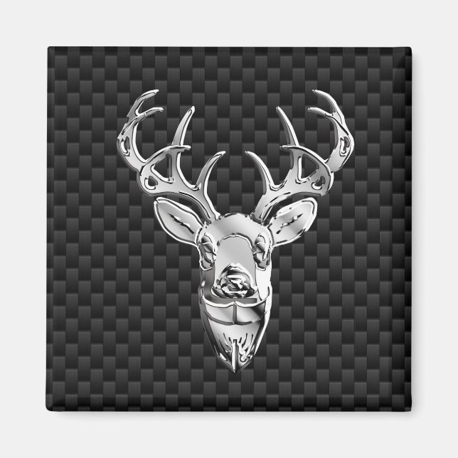 Stylish Silver Deer on Carbon Fiber Magnet (Front)