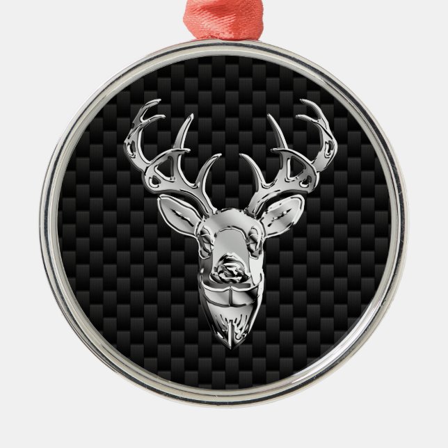 Stylish Silver Deer on Carbon Fiber Metal Ornament (Front)