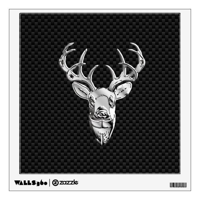 Stylish Silver Deer on Carbon Fiber Wall Sticker (Front)