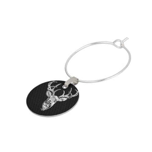 Stylish Silver Deer on Carbon Fiber Wine Glass Charm