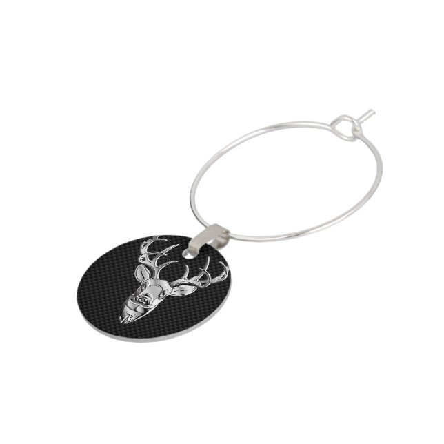 Stylish Silver Deer on Carbon Fiber Wine Glass Charm (Side)