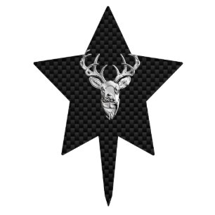 Stylish Silver Deer on Carbon Print Cake Topper