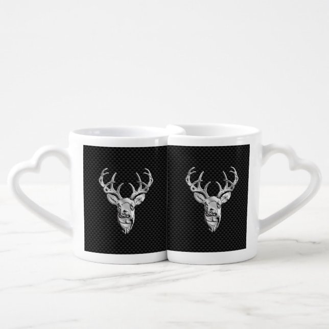 Stylish Silver Deer on Carbon Print Coffee Mug Set (Front Nesting)