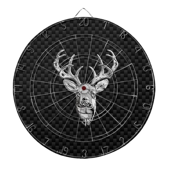 Stylish Silver Deer on Carbon Print Dart Board (Front)