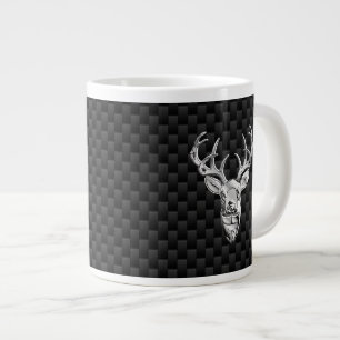 Stylish Silver Deer on Carbon Print Giant Coffee Mug