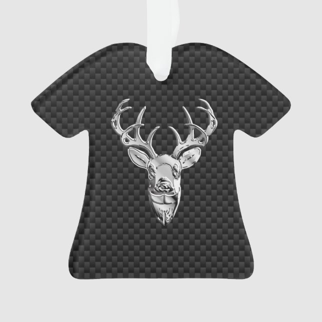 Stylish Silver Deer on Carbon Print Ornament (Front)