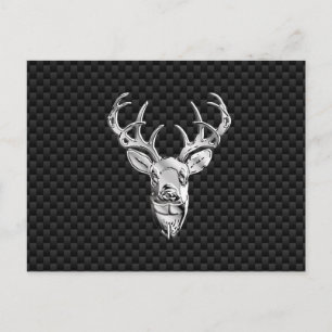 Stylish Silver Deer on Carbon Print Postcard