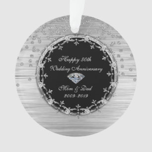 Stylish Silver Diamonds 50th Wedding Anniversary Ornament