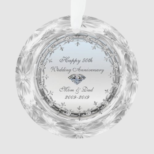 Stylish Silver Diamonds 50th Wedding Anniversary Ornament