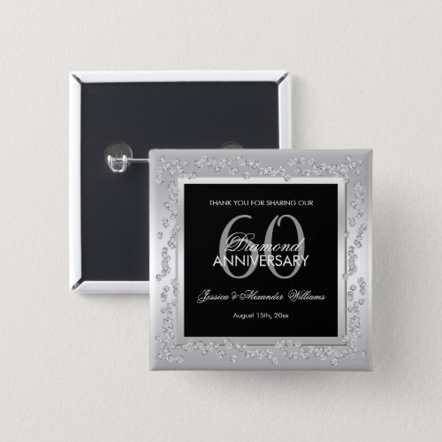 Stylish Silver Diamonds 60th Wedding Anniversary Button