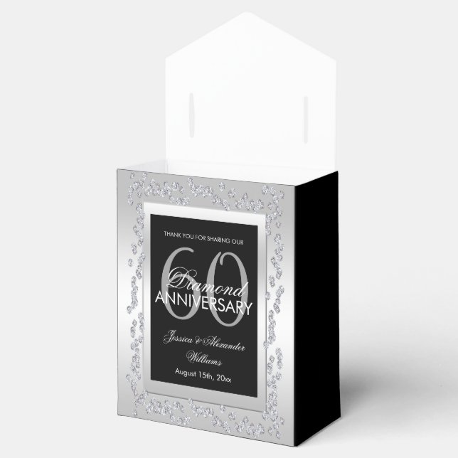 Stylish Silver Diamonds 60th Wedding Anniversary Favor Boxes (Opened)