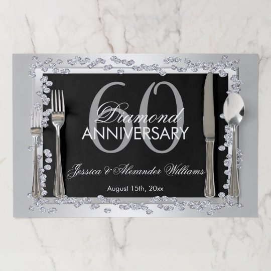 Stylish Silver Diamonds 60th Wedding Anniversary Paper Placemat