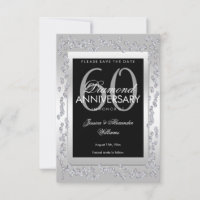 Stylish Silver Diamonds 60th Wedding Save The Date