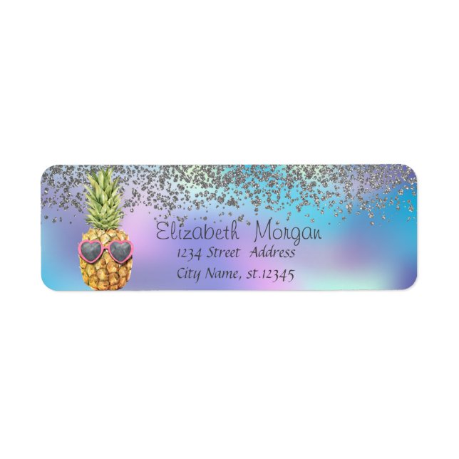 Stylish Silver  Diamonds Pineapple Holographic  Label (Front)