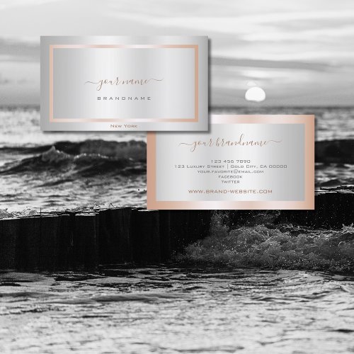 Stylish Silver Effect with a Chic Rose Gold Frame Business Card