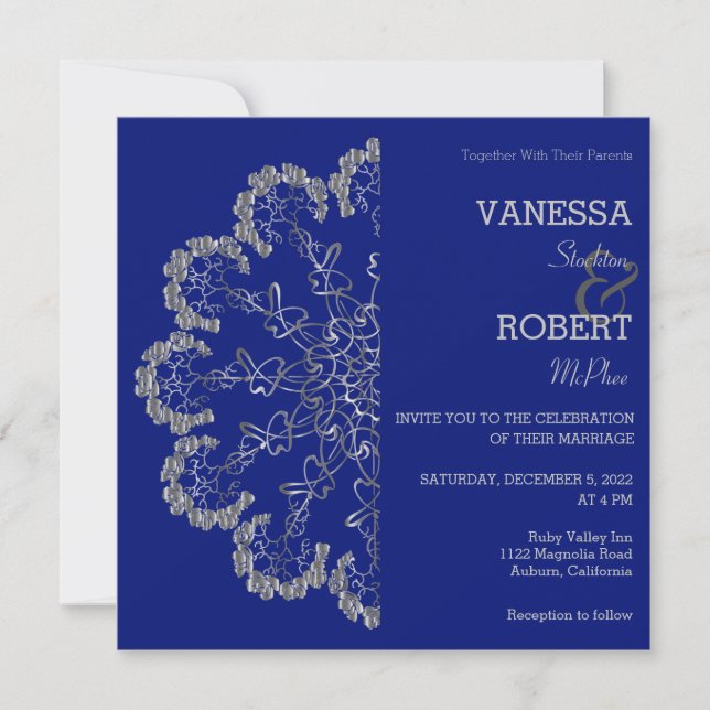 Stylish Silver Floral Mandala Wedding Invitation (Front)