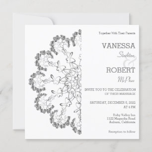 Stylish Silver Floral Mandala Wedding Invitation