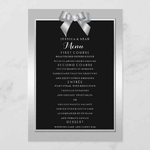 Stylish Silver Gem Bow  Black Wedding Menu