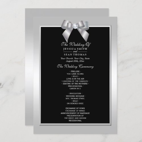 Stylish Silver Gem Bow  Black Wedding program