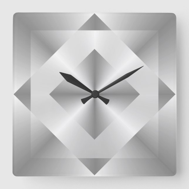 Stylish Silver Geometric Pattern Square Wall Clock (Front)