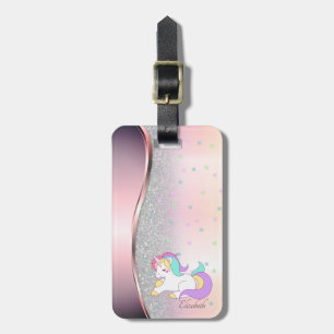 Stylish Silver Glitter Bokeh, Unicorn,Stars Luggage Tag