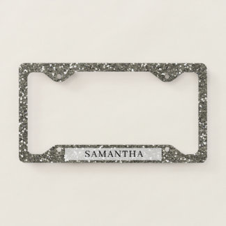 Stylish Silver Glitter Custom Name License Plate Frame