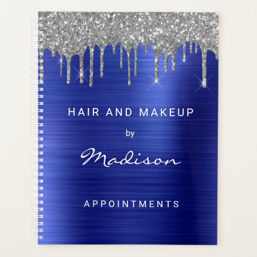 Stylish Silver Glitter Drip Blue Appointments  Planner