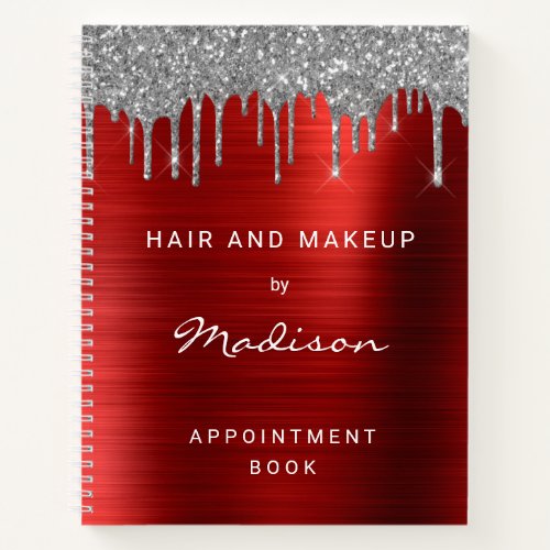 Stylish Silver Glitter Drip Red Appointment Notebook